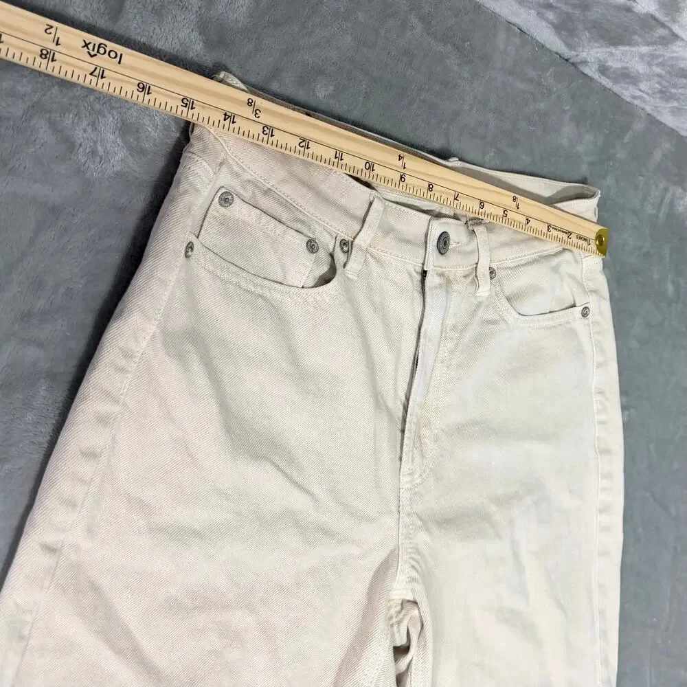 American Eagle Mom Jeans Cream Ivory High Rise Straight Leg Size 6 - Picture 8 of 9